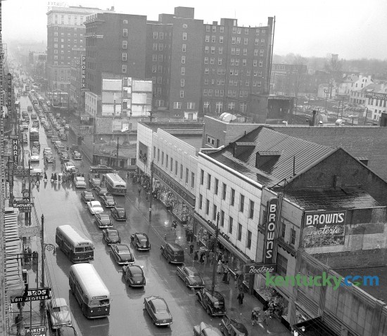 Traffic in Lexington on Main Street looking east in March of 1951.