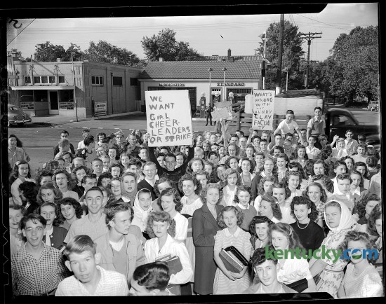 Students congregated outside Henry Clay High School in order to demonstrate their desire to have girl cheerleaders. 9/18/1946