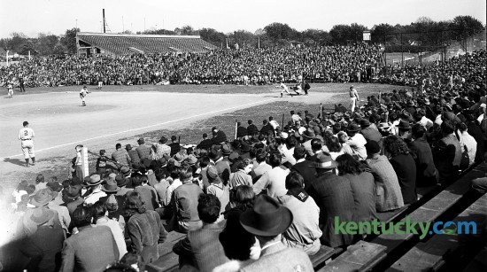 The baseball field at the University of Kentucky's Stoll Field played host to an exhibition game between the Cincinnati Reds and Boston Red Sox April 9, 1946. It was the first game ever played there by two major-league teams. Cincinnati won 4-2. The crowd was estimated at 7,000-8,000.  