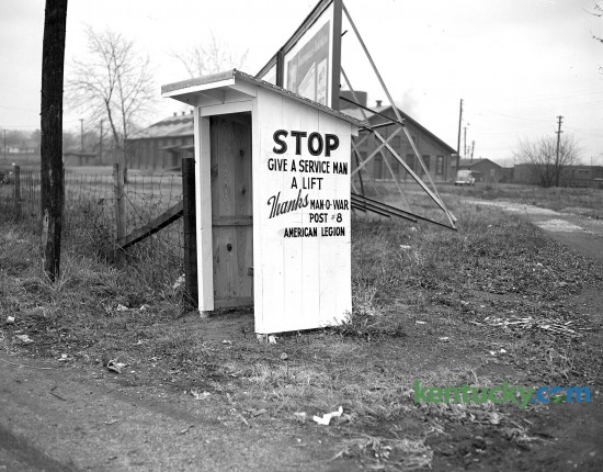 A shelter, one of five placed on main highways out of Lexington, erected by the Man O' War post of the American Legion, for convenience of servicemen hitchhiking. Nov. 1944