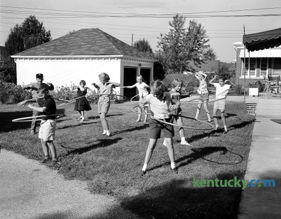 A group of youngsters with hula hoops, Sept. 1958. According to hulahooping.com, the craze lasted from January to October 1958, then died out suddenly. It is estimated that over 100 million hoops were sold in its first year. The original price per hoop was $1.98.