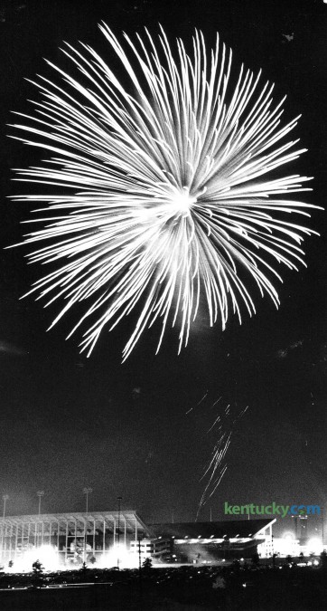 Fireworks above Commonwealth Stadium in Lexington July 4, 1979. Photo by Charles Bertram Herald-Leader staff