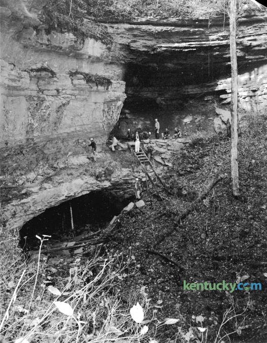 A group from Transylvania College, including Dr. Willard Rouse Jillson,  Bob Jones and Oscar Hinton, explored Crystal Cave in Pulaski County,  Ky., in October 1950.  The cave would soon be under water as Lake Cumberland was created by impounding the Cumberland River with the Wolf Creek Dam. This photo ran with a story story about the creation of Lake Cumberland and the flooding of Cumberland River valley, published in the Lexington Leader October 31, 1950. 