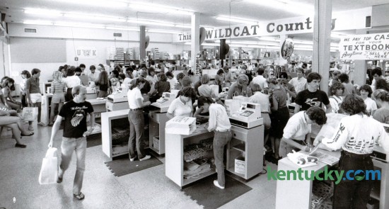In late August in 1982 University of Kentucky students returned to campus for the fall semester. Students crowded the Kennedy's Bookstore on South Limestone on August 24, 1982. Photo by Gary Landers