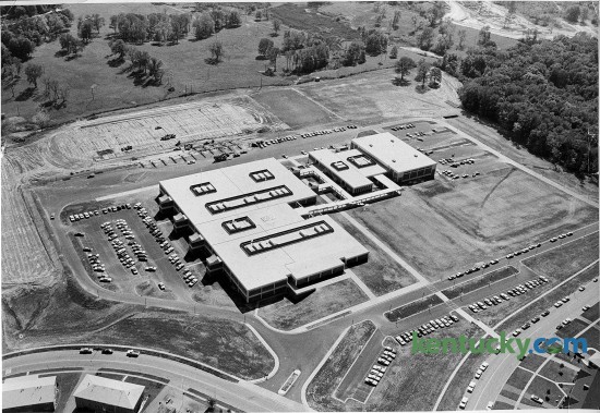 Aerial photo of the new  Henry Clay High School on October 6, 1970. The school, named after the national statesman Henry Clay, is the oldest public high school in Lexington. Henry Clay High originally opened on Main Street in 1928. The school moved to its current Fontaine Road location in 1970 and underwent a complete renovation in 2006.