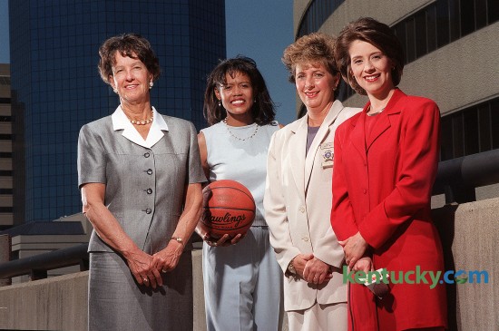Lexington Mayor Pam Miller, left, UK Women's Basketball Coach Bernadette Mattox, Fayette County Sheriff Kathy Witt, and WLEX News Anchor Nancy Cox photographed in Lexington on May 7, 1999. This photo went with a story about how high-profile moms juggle their public and private lives. Photo by David Stephenson | staff