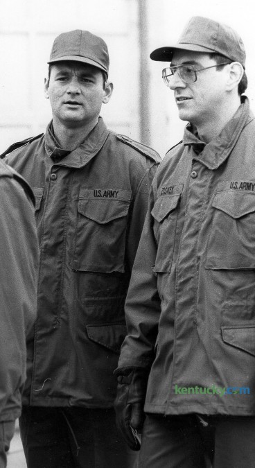 Bill Murray, left, and Harold Ramis, right, during the filming of the movie Stripes at Fort Knox, Ky., Tuesday, November 26, 1980. Murray played Pvt. John Winger and Ramis played Pvt. Russell Ziskey in the movie which was released in 1981. Ramis died Feb 24, 2014 at the age of 69. Photo by Charles Bertram | Staff