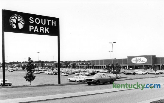 South Park Shopping Center, July 1979, at the intersection of Nicholasville and New Cirlce Rd. in Lexington. The Hills department store is now an Office Depot and Bed Bath and Beyond. Allied Sporting Goods, C&H Rauch Jewelers and a Kroger grocery store were also located in the shopping center at this time of this picture. Photo by David Perry | staff