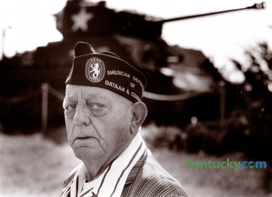 In November of 1984 Maurice "Jack" Wilson, a former POW in World War II stood in from of a U.S. Army tank in Harrodsburg, which was similar to the ones in his battalion in the Philippines. The tank was donated by the Army as a war memorial to the Mercer County men that served in the 38th Tank Company, Kentucky National Guard from Harrodsburg. His Guard unit was combined with other Guard units to form the 192nd Tank Battalion stationed at Ft. Knox. Wilson and others in his company were captured in 1941 by the Japanese and spent the entire war in a prison camp in Japan. Wilson died in May of 1985. Photo by Ron Garrison | Staff