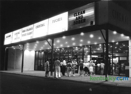 Patrons line up outside the South Park Cinema 6 Aug. 17, 1988 to purchase tickets for the six movies being shown - Die Hard, Coming to America, Who Framed Roger Rabbit, Cocktail, Tucker and Clean and Sober. The movie theater was located in the back of the South Park Shopping Center off Nicholasville Road. It later became a discount theater before closing in 2007. Photo by Michael Malone | staff