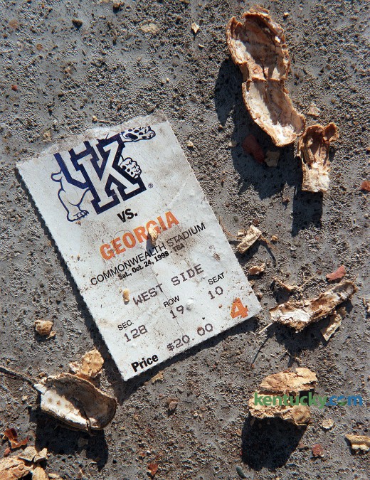 A ticket stub on the ground at Commonwealth Stadium after the Kentucky-Georgia football game Oct. 24, 1998. Note the price on the ticket - $20. The price on a ticket for this years UK-Georgia game? $50. Photo by Charles Bertram | staff
