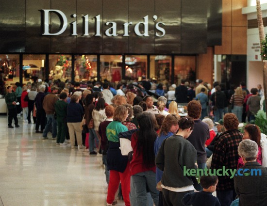 Dillard's in Fayette Mall saw long lines before its doors opened at 9 a.m. the day after Thanksgiving, the biggest Christmas shopping day of the year, Friday, November 27, 1998. Photo by Jahi Chikwendiu