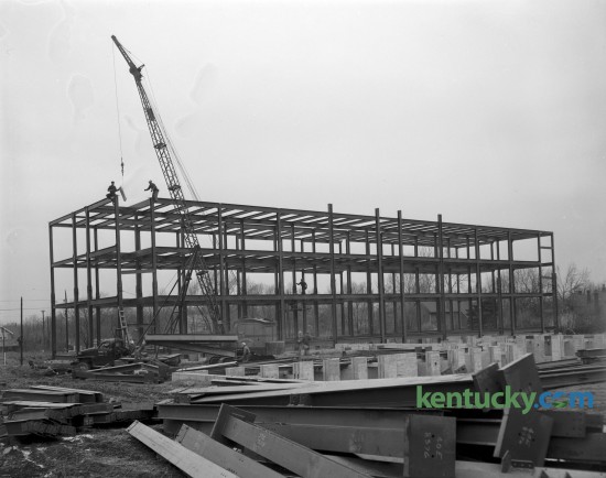 Steelworkers assembled the framework of Central Baptist Hospital on Nicholasville Road in December of 1950. The 173-bed community hospital opened it's doors on May 12, 1954. Published in the Lexington Herald December 23, 1950. 