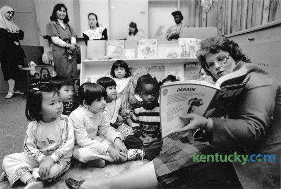 Samuella Lepter, director of the day care center operated by Calvary Baptist Church, read to a class of pre-schoolers November 8, 1989. In the background some parents waited and listened. The day care center was celebrating it's 20th anniversary and was preparing for a renovation and expansion of it's facilities. Photo by Michael Malone | Staff