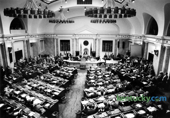 Kentucky Gov. Wallace Wilkinson address the House of Representatives during the opeing day of the General Assembly Jan. 5, 1988. Photo by Charles Bertram | staff