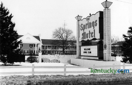 The Springs Motel, later renamed the Springs Inn, Feb. 6, 1985. The motel opened in 1948 with 68 rooms on  Harrodsburg Road which was a two-lane road at the time. Across the road from the motel was a farm that would later become Turfland Mall. Even as newer hotels and motels were built, because of its proximity to Keeneland, the Springs remained popular with people in the horse industry when they came to town. The dining room was popular for its hot browns, prime rib, fried chicken and Southern-style green beans. It was renamed the Springs Inn in the 1980s and closed Nov. 23, 2008. The landmark motel was razed the next year. A CVS drugstore, a McDonald's and a Raising Cane's Chicken Fingers restaurantwas built on the site. Photo by Ron Garrison | staff
