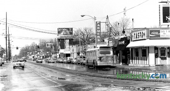 The Chevy Chanse neighborhood of Lexington, looking down Euclid Ave. at the intersection of East High St., Feb. 26, 1980. At right is Tas-t- o Donuts, a 24-hour popular stop for bar patrons nearby, including next-door neighbor Chevy Chase Inn. Photo by John C. Wyatt | staff