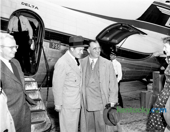 Comedian, actor and singer Bob Hope is greeted by ex-Kentucky Gov. Happy Chandler upon his arrival May 1, 1953 at Blue Grass Field in Lexington. Staff file photo