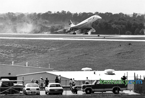 The Concorde touched down at Blue Grass Airport on Aug. 9, 1989. This Concorde was the last of only 20 ever built. The airliner was much narrower than most other jets: 91/2 feet across, with two gray bucket seats on each side of the aisle. Passengers could not easily see the graceful finlike wings from the small windows.