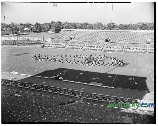 The University of Kentucky's 80-piece marching band pictured on Stoll Field during a practice session, Oct. 5, 1946. Herald-Leader Archive Photo