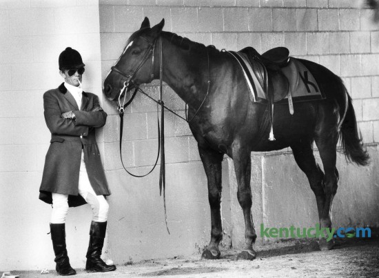 Outridder Joe Riggs and his horse, Muskett, take a break in-between the third and fourth race Oct. 29, 1981 at Keeneland in Lexington. Photo by Charles Bertram | staff