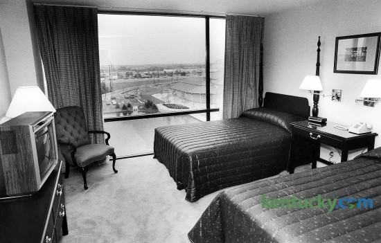The bedroom area of a suite room at the Hilton Suites at Lexington Green, the day before it opened to the public, July 30, 1987. The $14 million hotel was the Hilton Hotels Corp.'s first franchised all- suites hotel in the nation. The hotel, with its 174 suites, is part of Lexington Green, a $47 million project developed by the Webb Cos. on Nicholasville Road. Lexington Green also contains a shopping center and a six-story office building. When the hotel opened, rates ranged from $65 per night to $125 per night. The Governor's Suite was $250 per night. It was the second all-suite hotel to open in Lexington. In 1985, the Residence Inn opened off Newtown Pike. Photo by Frank Anderson | staff