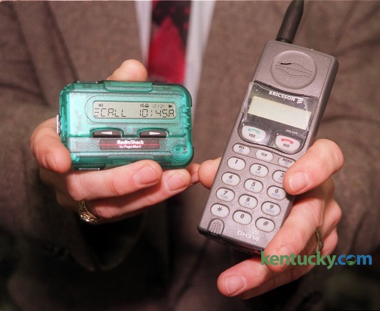 A pagers and cellular telephone available for sale at Radio Shack in Tates Creek Center, Dec. 1. 1997 in Lexington. This photo went with a story on high-tech gadgets for Christmas shoppers. Photo by Greg Perry
