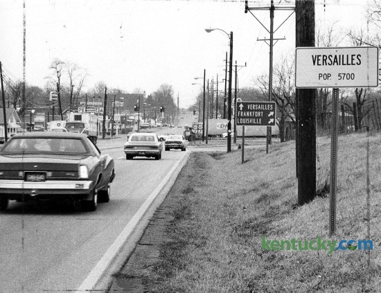 Versailles city limits on Lexington Road (U.S. 60), April, 1976. The population today in almost 9,000. Photo by Chela Richardson | staff