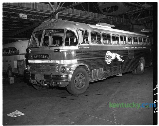 A 1947 model Greyhound bus was photographed in June 1949 at the Southeastern Greyhound station at 219 East Short Street. Unpublished. Herald-Leader Archive Photo