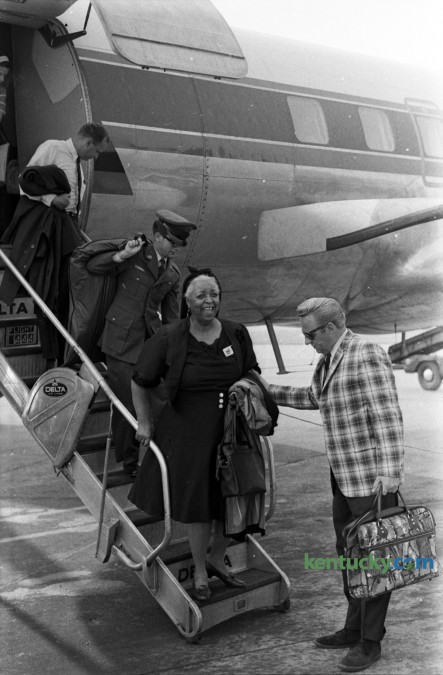 Actress and singer Ethel Waters arrived at Blue Grass Field prior to appearing at the Grady Wilson Crusade for Christ in May 1967. Published in the Lexington Herald May 27, 1967. Herald-Leader Archive Photo