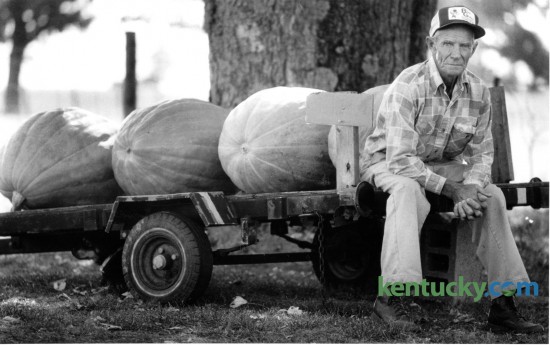 Joe Kines, at age 70, was selling pumpkins from his yard on Keene Road in southern Fayette County on September 25, 1987. Kines grew pumpkins in a 4 acre field behind his  home, with some reaching up to 200 pounds in size. Photo by Jocelyn Williams | Staff