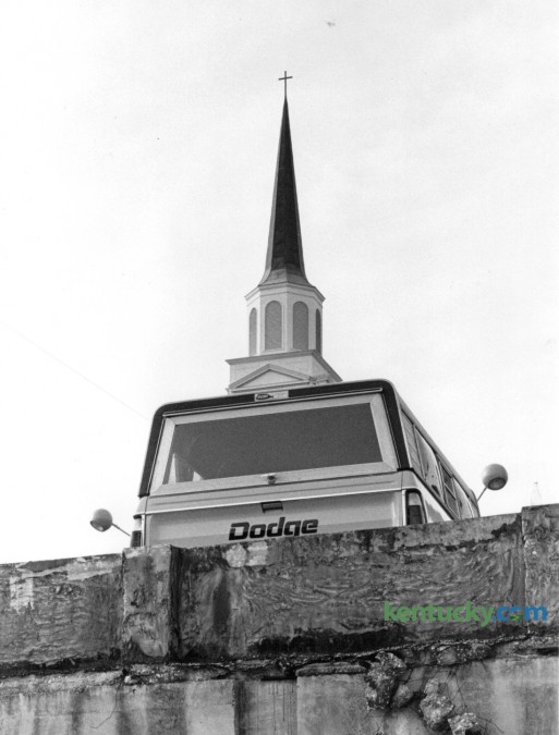 Former Herald-Leader chief photographer John C. Wyatt spotted the juxtaposition of the truck's camper top and the steeple on Calvary Baptist Church and decided to make what he referred to as a "corny picture". The pickup truck was parked in a lot on High Street and it struck Wyatt as a mobile church when he saw it on February 4, 1976. Photo by John C. Wyatt | Staff
