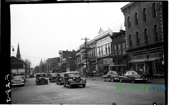 Downtown Cynthiana, January, 1951, looking down Main Street, opposite the courthouse. Published in the Herald-Leader January 7, 1951. Herald-Leader Archive Photo