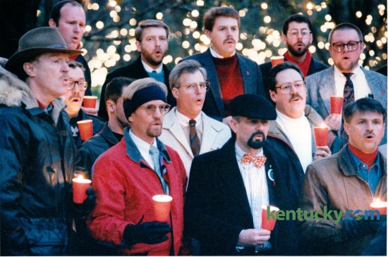 The Lexington Men's Chorus sang at a candlelight vigil in Triangle Park to commemorate the sixth annual World AIDS Day on December 1, 1994. Photo by Janet Worne | Staff