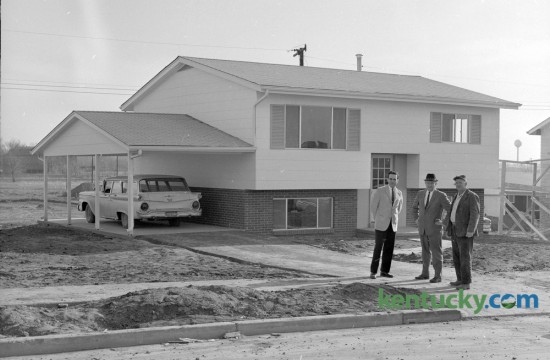 This is one of the new homes which was being constructed in St. Martin's Village, off Georgetown Road,  by Fister-Seeberger Builders in February 1964. Three new home units containing 42 homes were being readied for occupancy within 60 days and the homes ranged in price from $11,950 to $16,800. The 42 new homes were the first to be built in St. Martin's Village since Fister-Seeberger built 206 other homes in the area between 1955-60. Published  in the Lexington Herald February 2, 1964. Herald-Leader Archive Photo