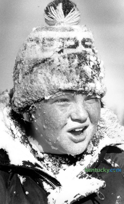 Tommy Gould, 13, of Lexington, prepared for another round of snowballs as he and his friends played in the snow in Jacobson Park in early February 1979. Photo by Christy Porter | Staff