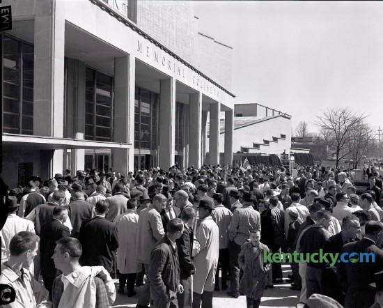 Hundreds of basketball fans jammed the front of Memorial  Coliseum on Thursday March 16, 1961 waiting for the doors to open for the third session of the State High School basketball tournament. Ashland High School defeated Lexington Dunbar 69-50 to win the 1961 state title.  The 2016 Whitaker Bank/KHSAA Boys' Sweet 16 state tournament opens today at noon with Buckhorn taking on Murray in Rupp Arena. Herald-Leader Archive Photo