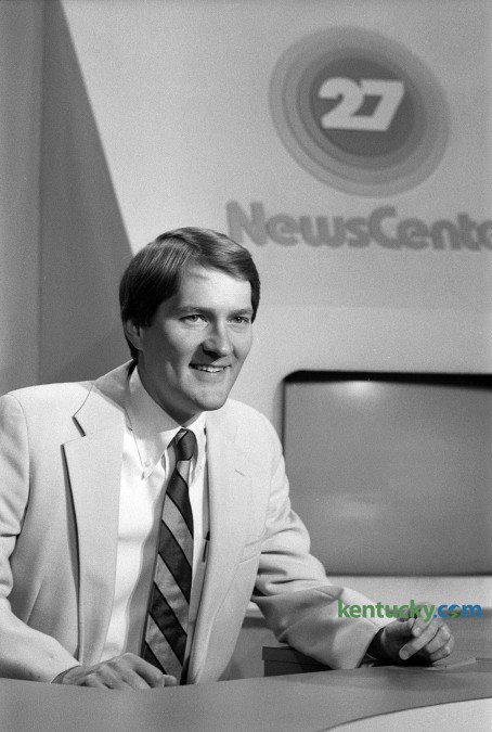 WKYT Sportscaster Rob Bromley behind the sport desk in July 1982. He was the top-rated sportscaster in Lexington at the time. Photo by Christy Porter | Staff