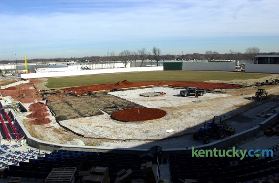 The Lexington Legends baseball field in the process of being sodded, March 1, 2001. The stadium, located next to Northland Shopping Center, was named Applebee’s Park for the team’s first nine seasons. Since 2011, it has been called Whitaker Bank Ballpark. The Legends are a single-A minor league baseball team that started as an affiliate of the Houston Astros. They are now part of the Kansas City Royals farm system. April 7 is opening night for the 2016 season. Photo by Janet Worne | staff