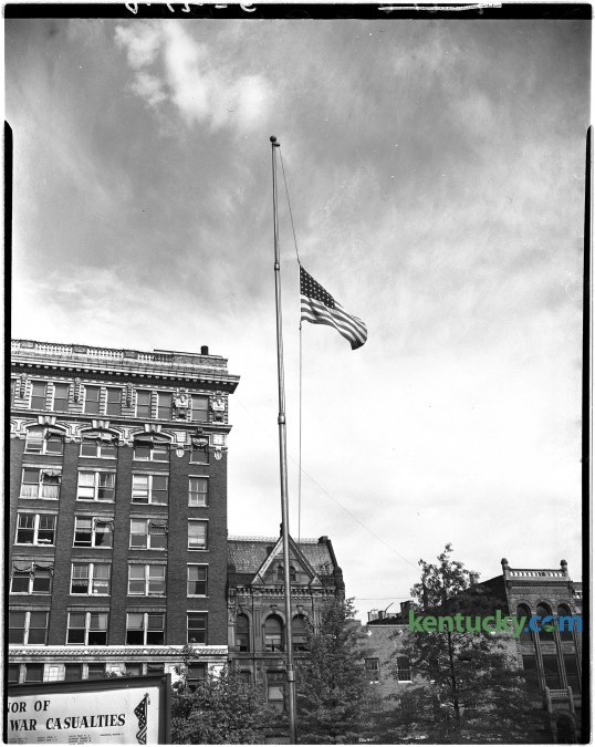 The flag atop the Fayette County courthouse April 12, 1945 flew at half-mast in honor of the death of President Franklin D. Roosevelt. Herald-Leader archive photo