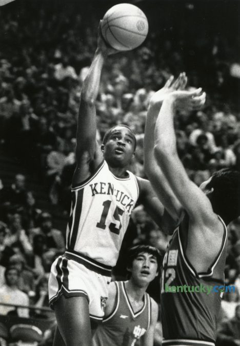 University of Kentucky basketball player Ed Davender, put up a shot in an exhibition game November 11, 1984 in Rupp Arena. Considered one of the most under-appreciated guards in UK basketball history, died late Thursday night after suffering a massive heart attack on Tuesday. He was 49. Photo by David Perry | Staff
