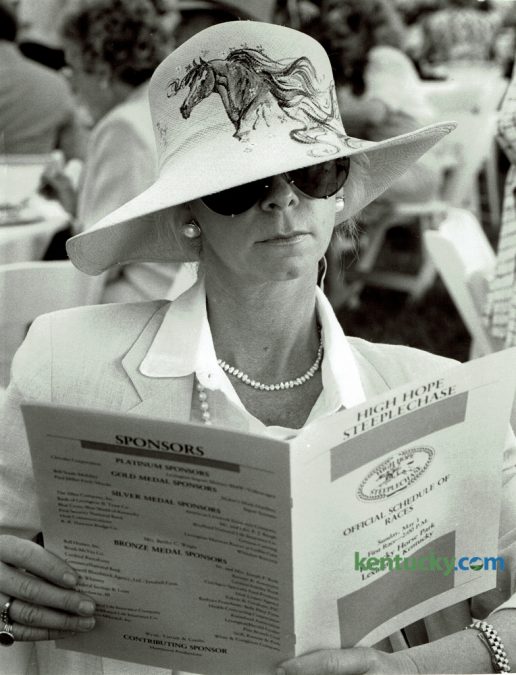 Sandra Santoro looked over the High Hope Steeplechase program May 1, 1988 at the Kentucky Horse Park. The 48th High Hope Steeplechase returns to the Kentucky Horse Park today with the gates opening at 11am. Photo by Alan Lessig