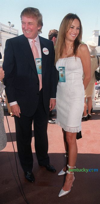 Businessman Donald Trump and his then-girlfriend Melania Knauss at the 125th running of the Kentucky Derby in Louisville on May 1, 1999. At the time of this photo, the couple had been dating about a year. They would get married in 2005.
