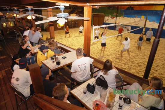 Patio area of A1A Sandbar and Grille overlooking a sand volleyball court, June 18, 2003 in Lexington. The bar used ot be on Wilhite Drive but moved to 367 East Main Street in 1994. It closed in 2004 and became several different bars in the years after. In April 2016, the building on Main Street was sold for $1.2 million to a developer who plans a five-story mixed-use building. The building was being torn down June 6, 2016. Photo by Mark Cornelison | staff
