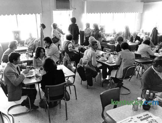 The dinning room of the Saratoga Restaurant, 856 East High Street in Lexington in April of 1978.The Saratoga was a Chevy Chase landmark and best known for its characters: bookies, college professors, socialites and city hall types. Totsie Rose opened it in 1953 and named it after the famous Saratoga Race Track in New York. Ted Mims owned it from 1977 to 1989. He bought it from Ed Whitlock, who had bought it from Rose. Rob Ramsey and Joe Reilly, co-owners of Ramsey's Diner, owned it for a short time. A Toga menu, served from 10 p.m. to 1 a.m. Monday through Saturday, featured Mrs. McKinney's snappy beer cheese ($2.95), fried bologna ($2.50), cold meatloaf on white ($4.95) and fried egg sandwich ($2.50). The hot plate special for a Derby weekend was chicken and dumplings for $6.95. Photo by John C. Wyatt | staff