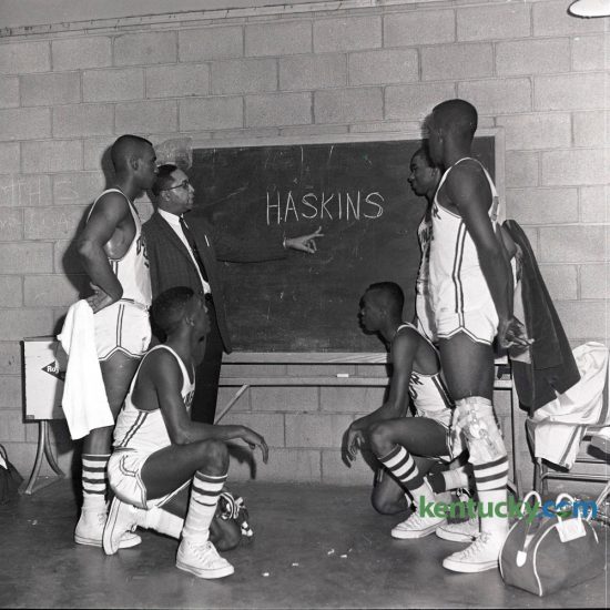 Dunbar coach S.T. Roach emphasized a point which could lead his Bearcats into the semi-finals of the Kentucky High School State Tournament in Louisville in March 1963. Dunbar was to meet Clem Haskins and the Taylor County Cardinals on March 15, 1963. The Bearcats beat Taylor County 65-64 then Owensboro 60-47 to reach the finals of the tournament but were defeated by Seneca 72-66 in the championship game March 16. There is currently a movement to name Fayette County's new high school after the pioneering basketball coach who built the old Dunbar High School into a powerhouse and was at the forefront of integrating the high school game. Herald-Leader Archive Photo