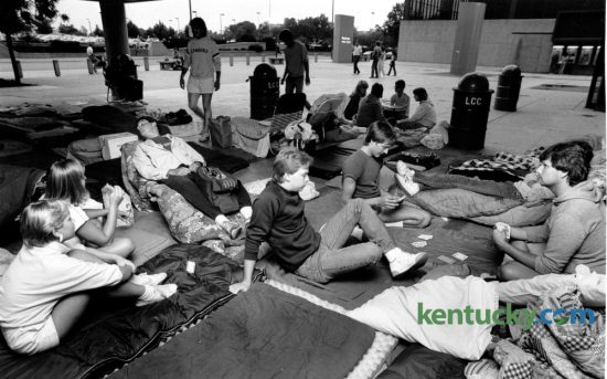 Rock and Roll fans made themselves comfortable outside the Lexington Center ticket office August 1, 1985, as they prepared to spend the night so they would be in line when Tina Turner's concert tickets went on sale the next morning. Turner's Private Dancer Tour played Rupp Arena September 6. Photo by Ron Garrison | Staff