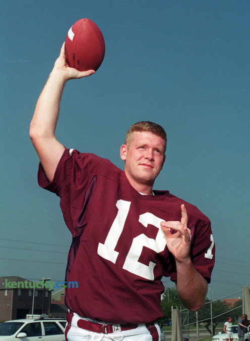 Eastern Kentucky quarterback Greg Couch during the school's 1996 football media day in Richmond. That season, as a senior starting quarterback, he set what was then the school's single-season passing record with 1,824 yards. Greg is the older brother of Tim, the former University of Kentucky star and overall No. 1 NFL draft pick. Greg's son, also named Greg, is expected to be Henry Clay's starting quarterback when the Blue Devils start their high school season on Aug. 26. Photo by Mark Cornelison | Staff