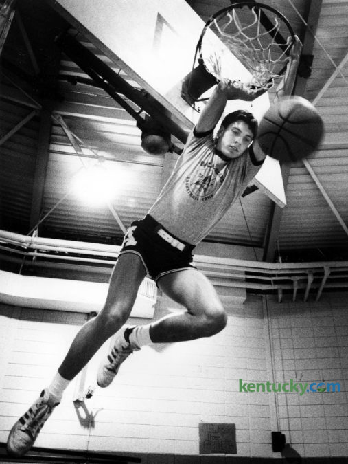 Apollo High Schhol's Rex Chapman, photographed Oct. 11, 1985 in Owensboro. Chapman was one of the most heavily recruited high school basketball players to ever come out of Kentucky. This photo ran with a story chronicling the hype and rumors surrounding his recruitment. Click here to read that story. He choose to play collegiately for Kentucky before declaring for the NBA Draft after only two seasons in Lexington. In 1988, he was drafted eighth overall by the Charlotte Hornets. He went on to play for four NBA teams through his 12-year career in the league. Click here to see a photo from our archives of Chapman's game against rival Louisville in his freshman year. The Kentucky basketball radio pregame show will open the season with a new lineup in 2016-17 that features Chapman as co-host. Photo by Charles Bertram | staff