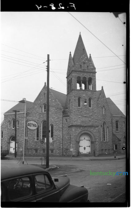 The Christian Church at Main and Mill Streets in Cynthiana was one of several buildings featured in a January 7, 1951 article by J. Frank Adams in the Herald-Leader. The story was the seventh in a series on Blue Grass communities and touted the growth of the Harrison County seat which had been founded in 1793 and named for two daughters, Cynthia and Anna, of its first settler, Robert Harrison, a blacksmith. Herald-Leader Archive Photo